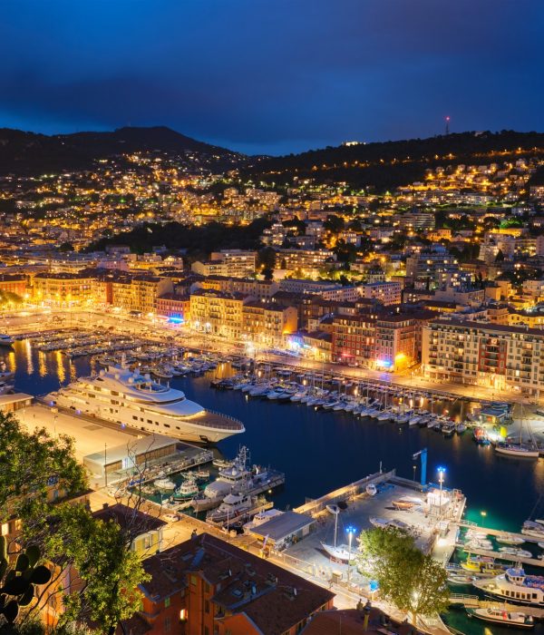 View of Old Port of Nice with yachts, France in the evening